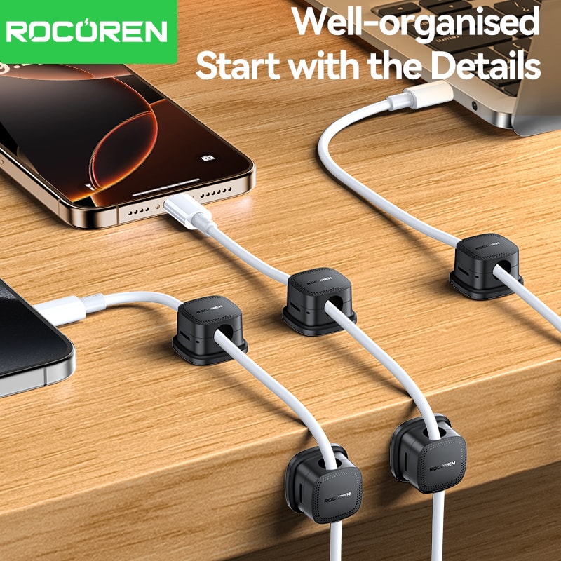 Adjustable Cable Holder Rocoren Magnetic Cable Organizer 6PCS Under Desk Stable Wire Keeper 1