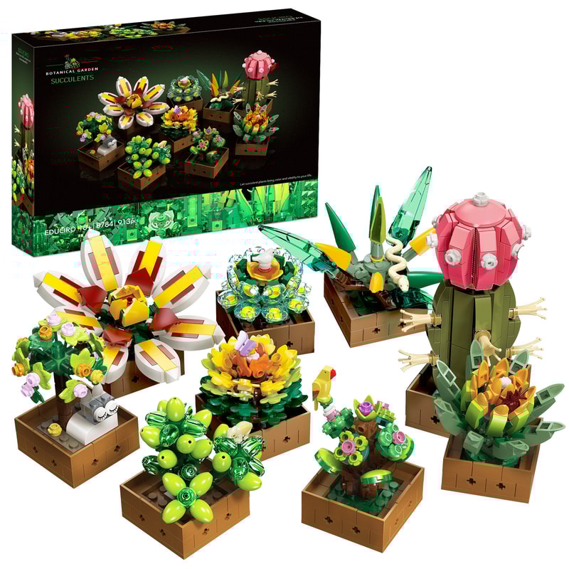 Succulent Building Toy Blocks Flower Plant Bonsai Set for Home Decoration Christmas Gift