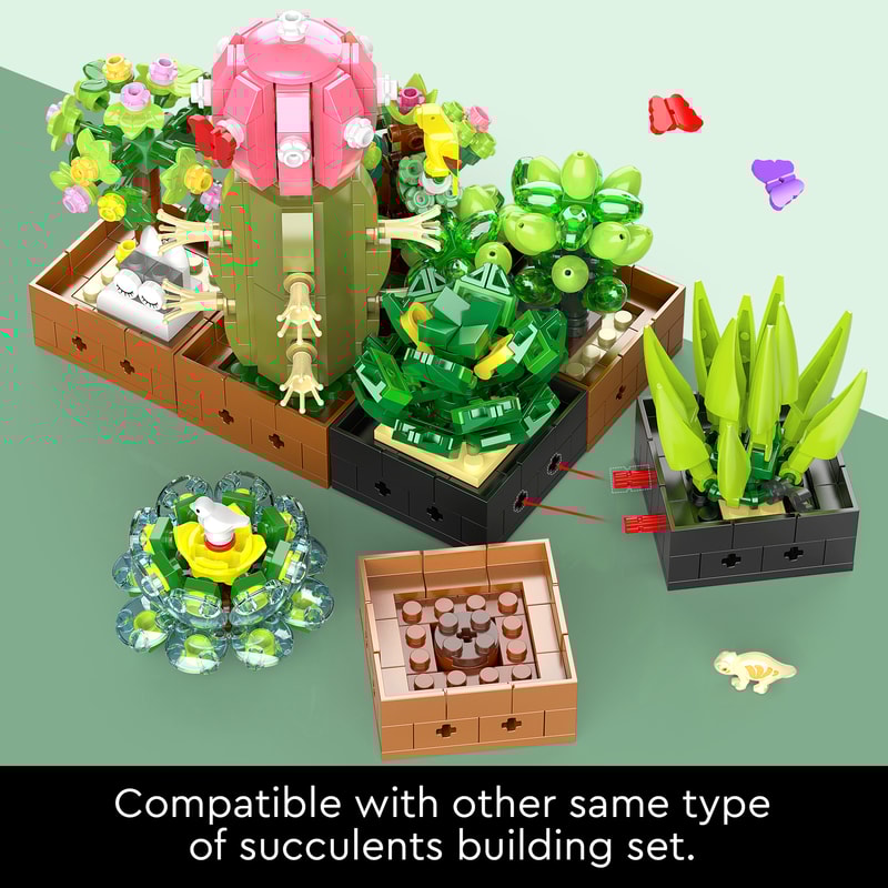 Succulent Building Toy Blocks Flower Plant Bonsai Set for Home Decoration Christmas Gift