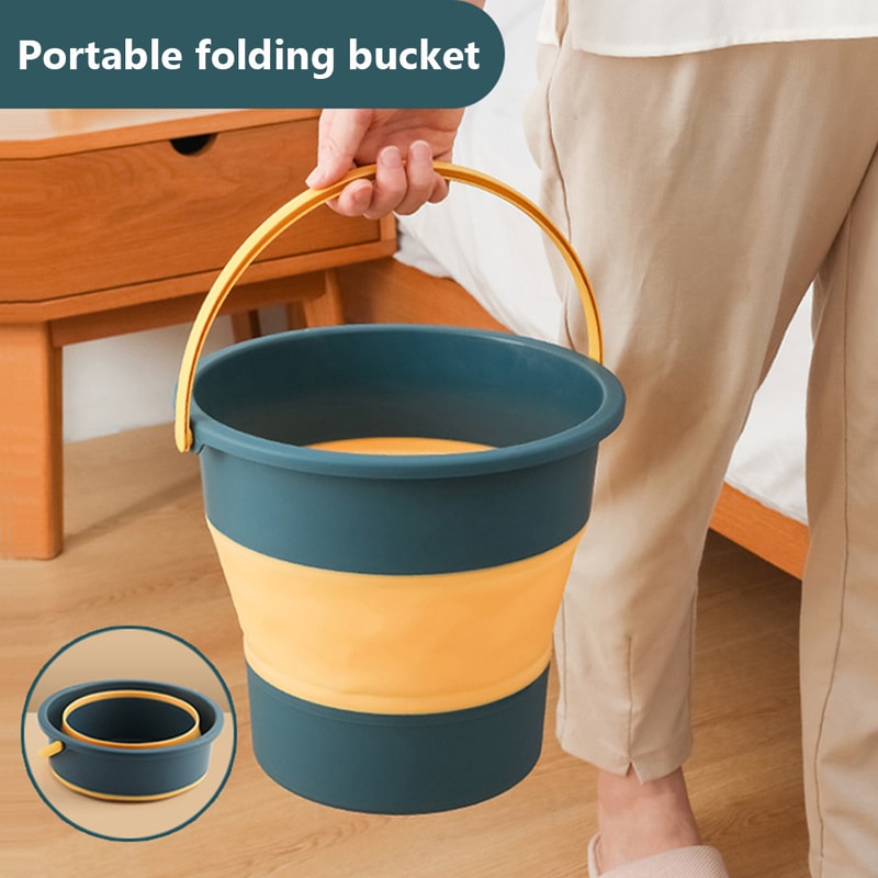Silicone Folding Portable Bucket With Cover Car Wash Fishing Bathroom Tool For Outdoor Camping Supp 0
