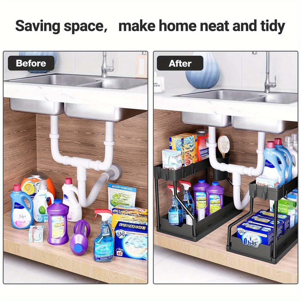 Bathroom Sink Layered Sundries Storage Rack Multi Layer Pull Out Kitchen Organizer 1
