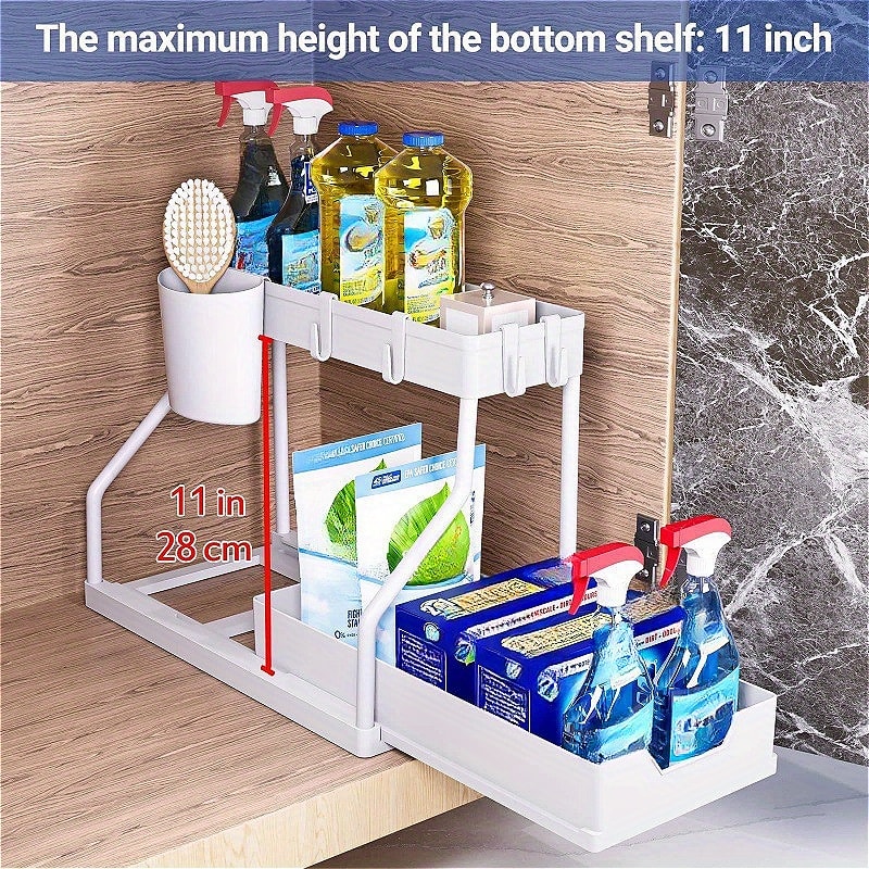 Bathroom Sink Layered Sundries Storage Rack Multi Layer Pull Out Kitchen Organizer 5