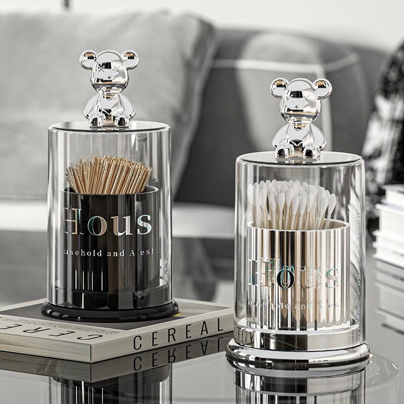 Bear Acrylic Toothpick Box High Appearance Level Toothtip Holder Cotton Swab Floss Storage Organize 1