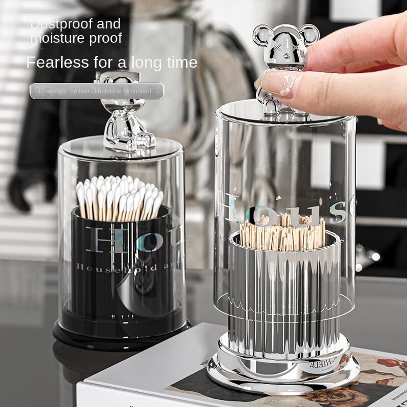 Bear Acrylic Toothpick Box High Appearance Level Toothtip Holder Cotton Swab Floss Storage Organize 3