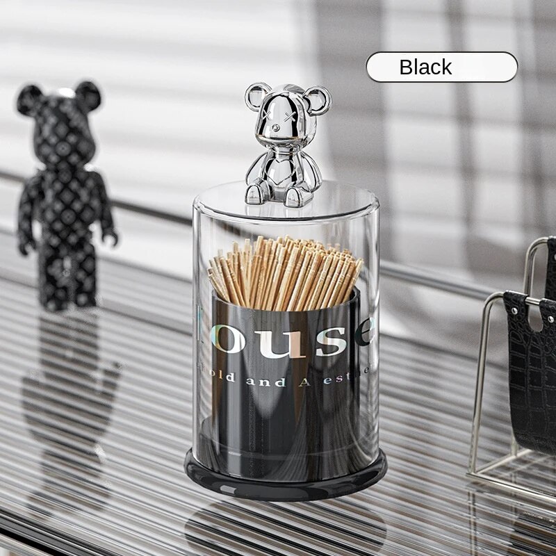 Bear Acrylic Toothpick Box High Appearance Level Toothtip Holder Cotton Swab Floss Storage Organize 0