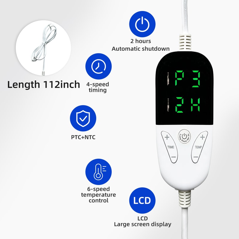 Heating Pad With LCD Display Rapid Heating Auto Shut Off Heat Levels Timer Settings 4