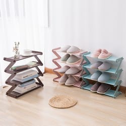 z shaped fabric shoe rack, simple layer assembled dustproof storage rack for household use