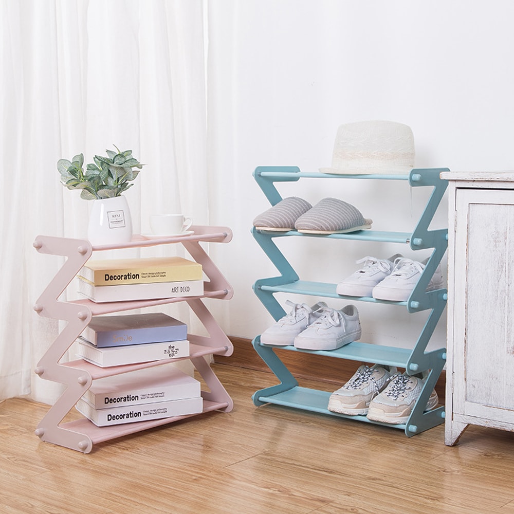 Z Shaped Fabric Shoe Rack, Simple Layer Assembled Dustproof Storage Rack for Household Use