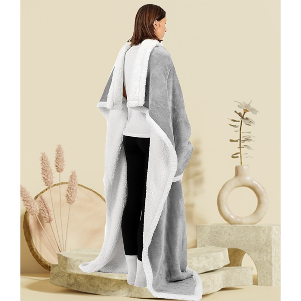 Soft Warm Cozy Throw Blanket Reversible Flannel TV Blanket Plush Fabric With Front Pocket For Sofa 4