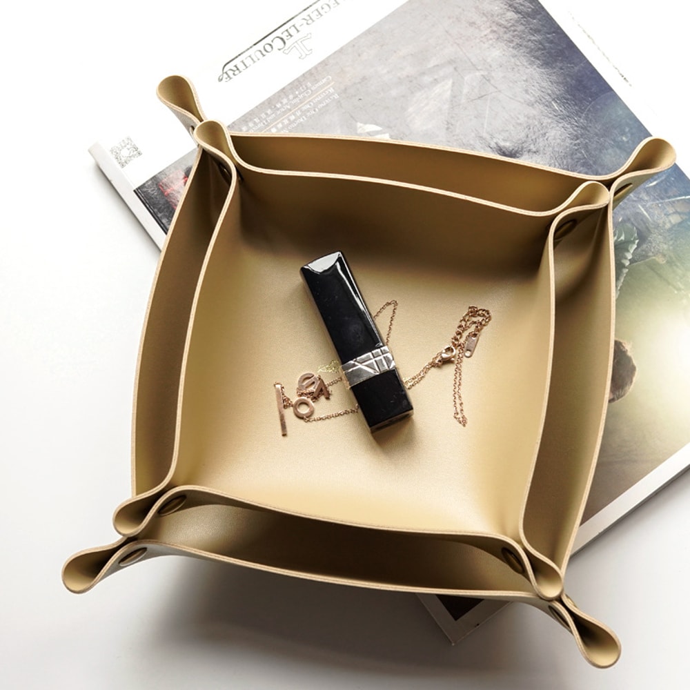 Nordic Style Leather Storage Tray Desktop Organizer Key Jewelry Cosmetic Storage Box Folding Home D