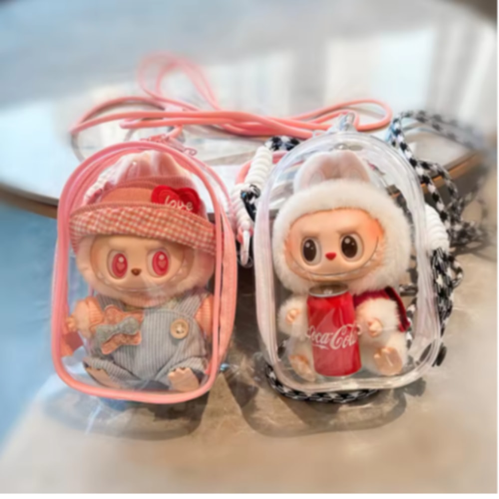 Labubu Sitting Party Protect Case Cotton Doll Shoulder Pain Bag PVC Storage Bag For Labubu 0