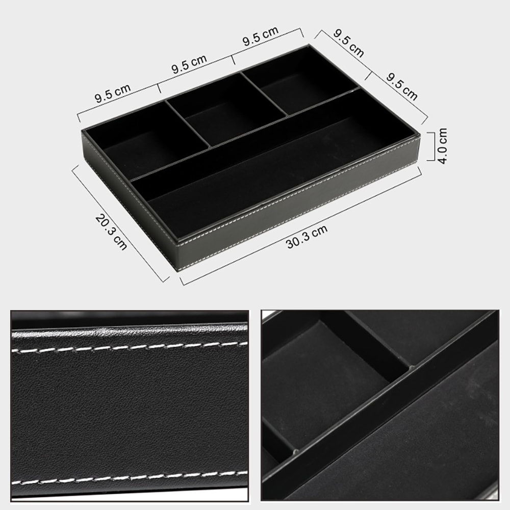 Faux Leather Nightstand Storage Tray Organizer With 5 Compartments Tabletop Tray For Keys Glasses Stationery Durable