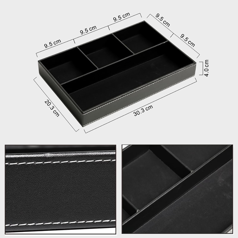 Faux Leather Nightstand Storage Tray Organizer With 5 Compartments Tabletop Tray For Keys Glasses Stationery Durable