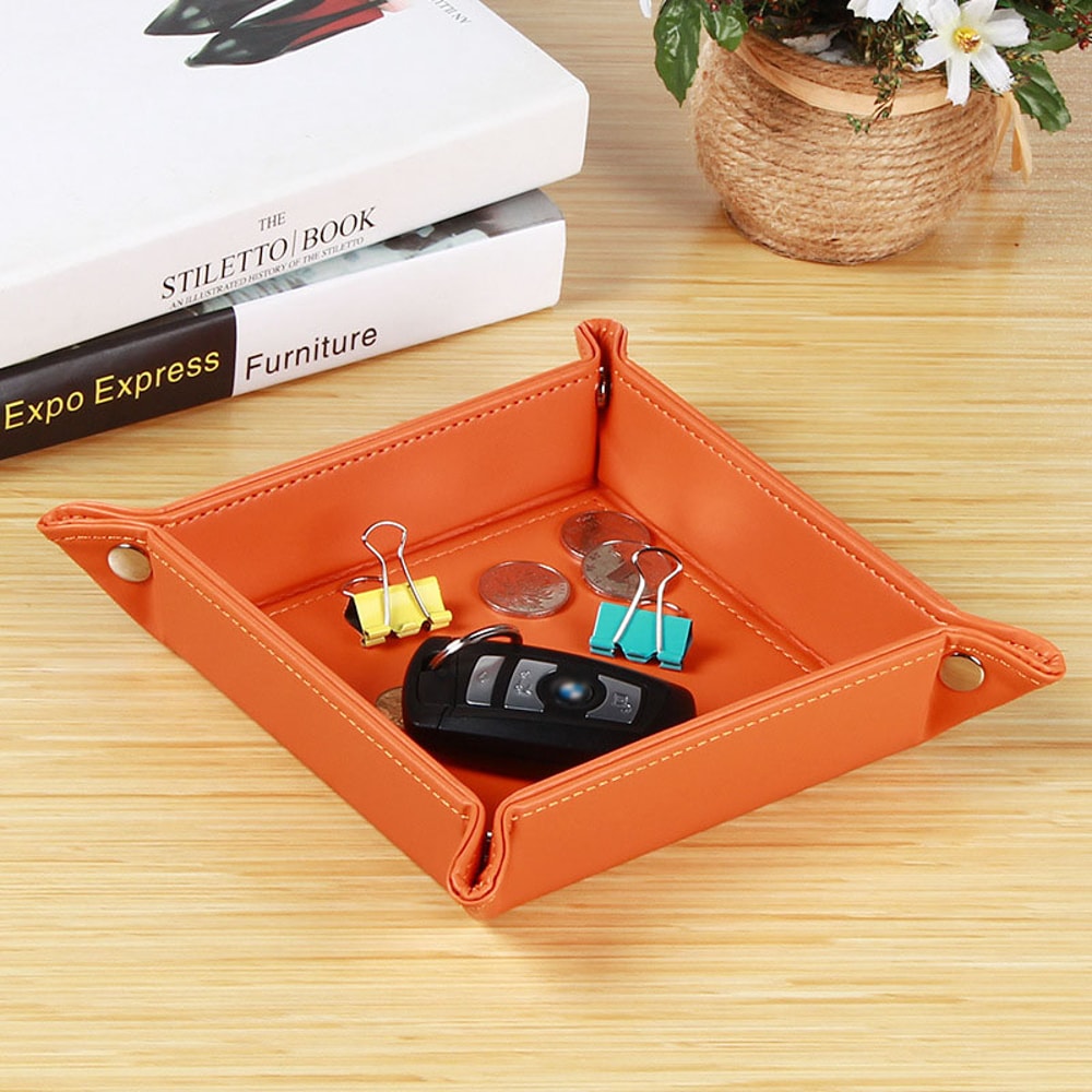 Faux Leather Nightstand Storage Tray Organizer With 5 Compartments Tabletop Tray For Keys Glasses Stationery Durable