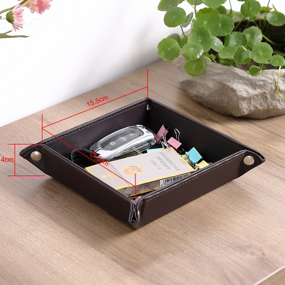 Faux Leather Nightstand Storage Tray Organizer With 5 Compartments Tabletop Tray For Keys Glasses Stationery Durable