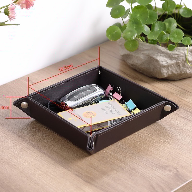 Faux Leather Nightstand Storage Tray Organizer With 5 Compartments Tabletop Tray For Keys Glasses Stationery Durable