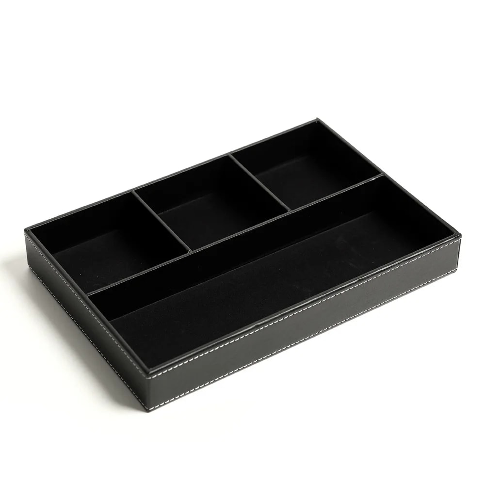 Faux Leather Nightstand Storage Tray Organizer With 5 Compartments Tabletop Tray For Keys Glasses Stationery Durable
