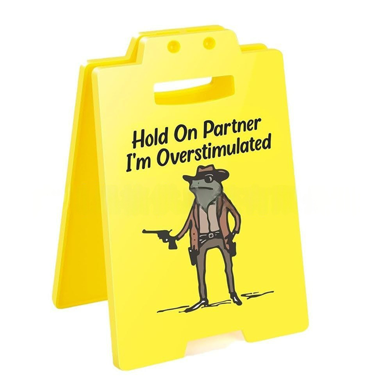 Funny Desk Sign Hold On Partner I'm Overstimulated Office Decor for Women Coworkers Desk Decoration