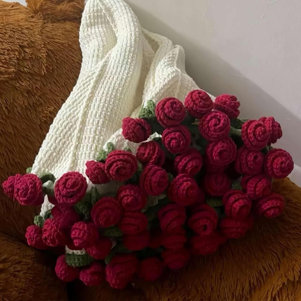 Soft And Lightweight Finished Flower Bouquet Blanket Knitted Throw Blanket For Valentines Day Weddi 0