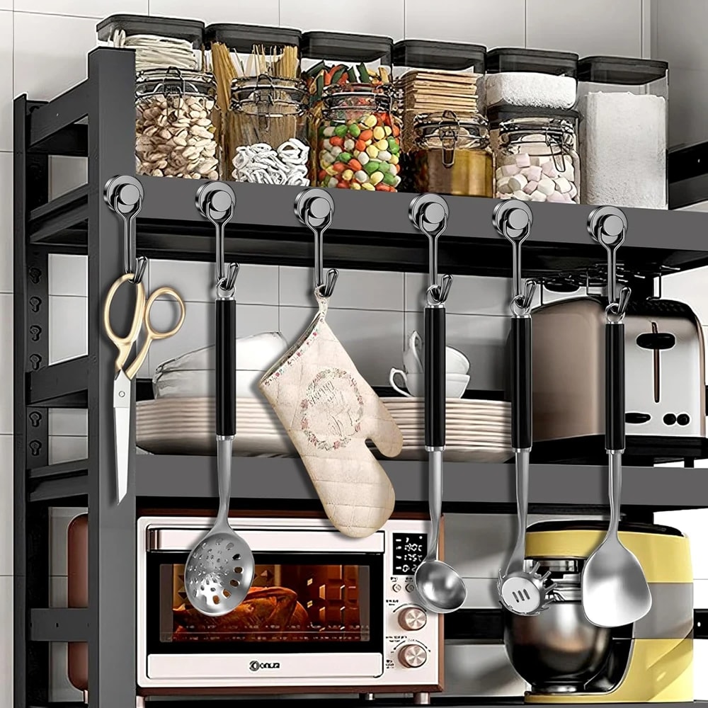 Strong Magnetic Hooks Black Neodymium Magnet Heavy Duty Swivel Hook For Grill Refrigerator Locker 1