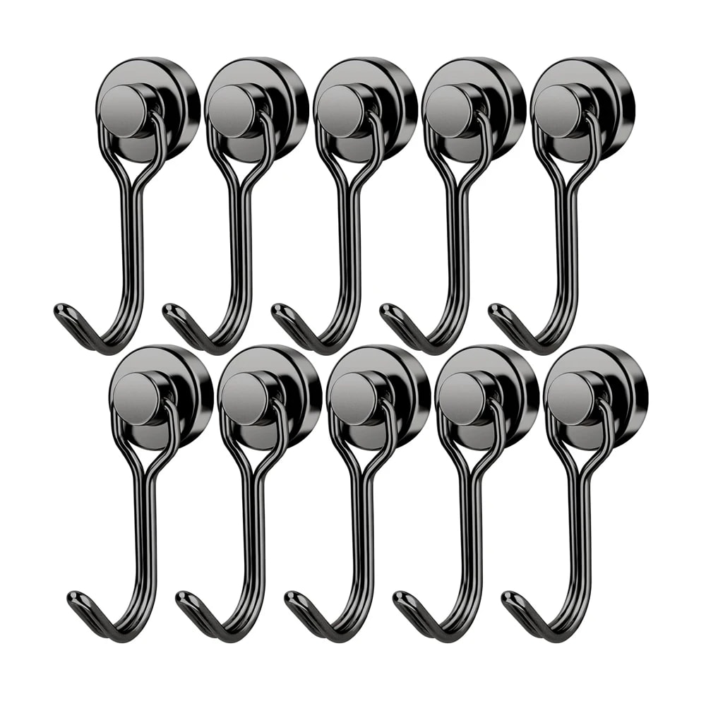 Strong Magnetic Hooks Black Neodymium Magnet Heavy Duty Swivel Hook For Grill Refrigerator Locker 6