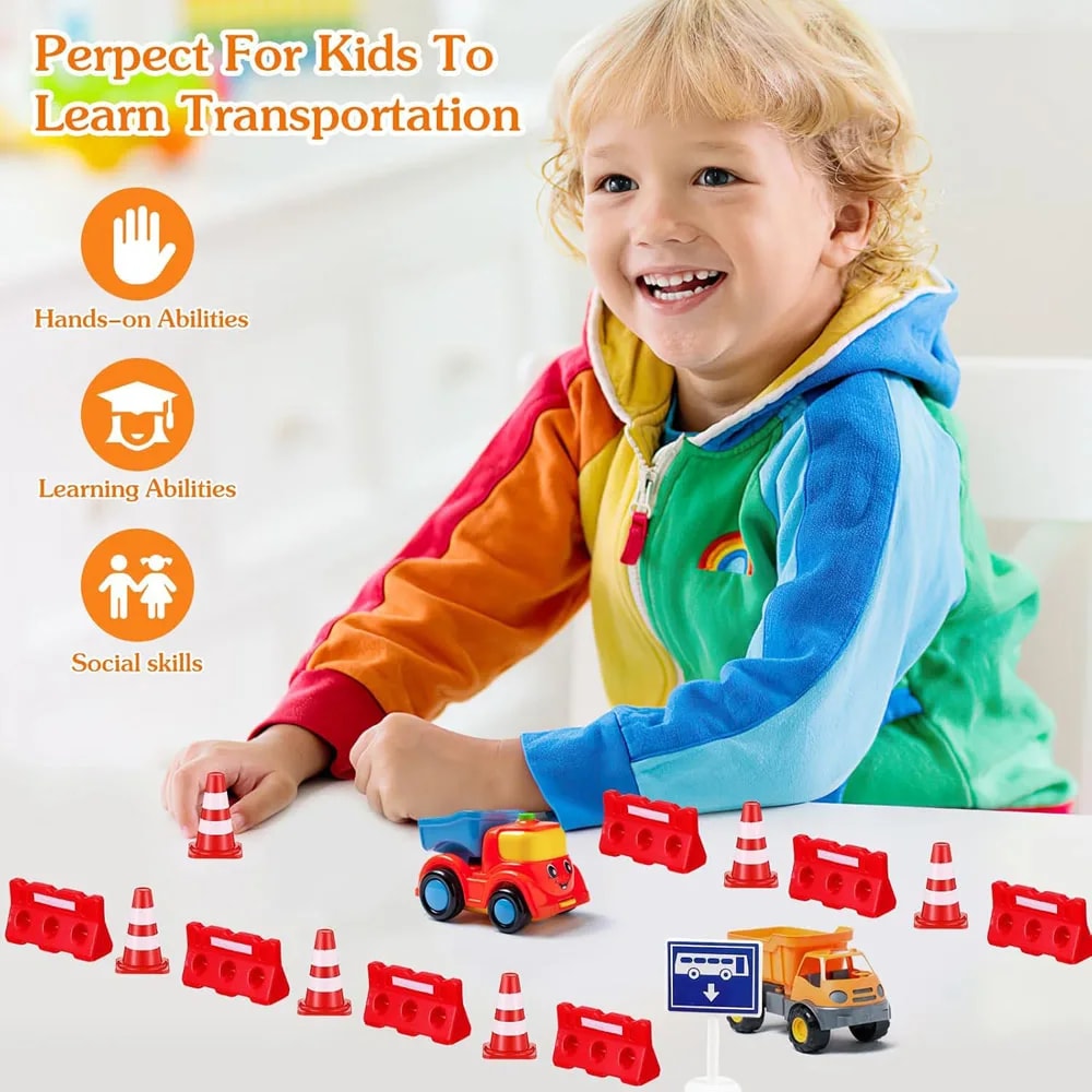 Mini Construction Traffic Sign Set, Mini Plastic Road Street Signs, Toys For Kids, Cone Construction Theme Party Gift