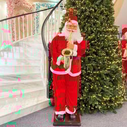 collapsible christmas life size animated rock singing santa claus decoration for hotel doorway