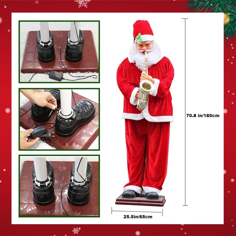 Collapsible Christmas Life Size Animated Rock Singing Santa Claus Decoration for Hotel Doorway