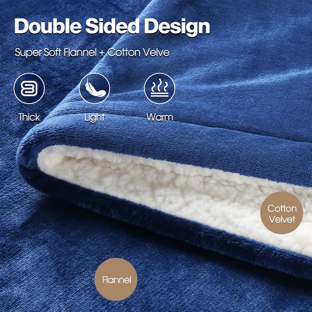 Blue Queen Size Electric Blanket Washable With Heat Levels And AutoOff 3