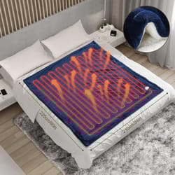 blue queen size electric blanket washable with heat levels and auto-off
