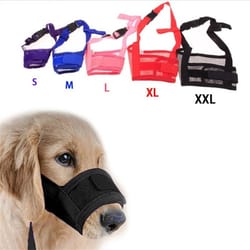 adjustable anti barking dog muzzle, breathable mesh muzzles for small and large dogs, nylon straps pet mouth protection