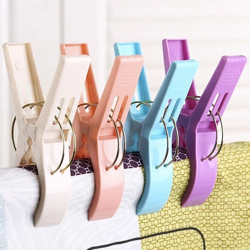 Large Hanger Clips 4Pcs/set Spring Clamp Plastic Clothes Pins Windproof Beach Towel Powerful Clothespins Quilt Clip