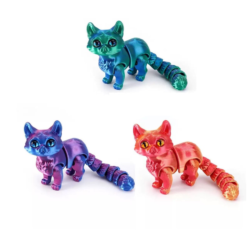 Movable Joint Gradient 3D Printed Cats Desktop Noctilucent Ornament Toy For Kids With Random Color 1