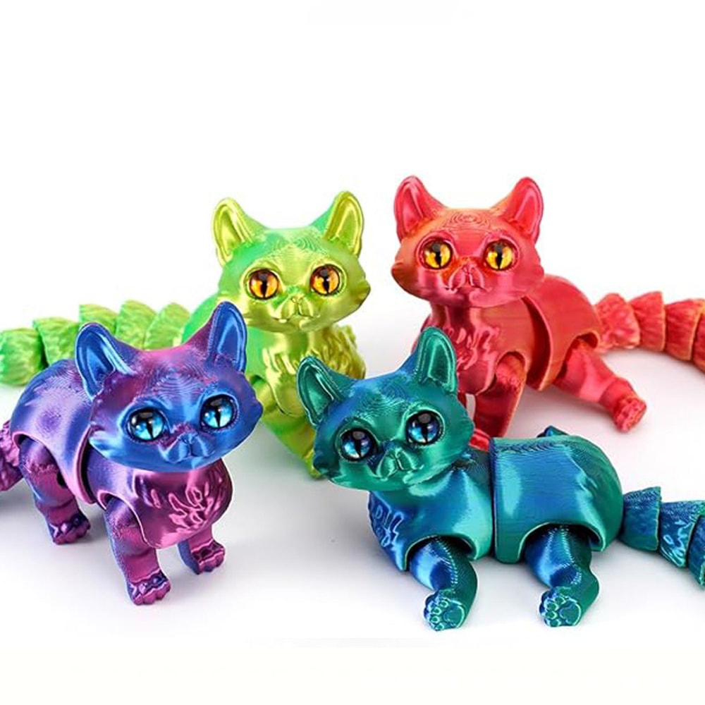 Movable Joint Gradient 3D Printed Cats Desktop Noctilucent Ornament Toy For Kids With Random Color 4