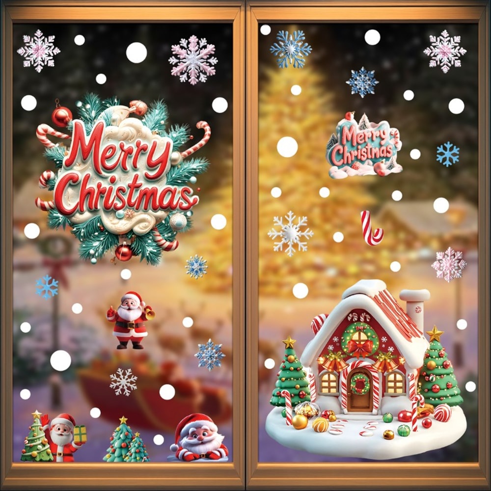 Reusable Christmas PVC Static Glass Stickers No Glue Snowman Santa Tree Xmas Window Decor For Home 3