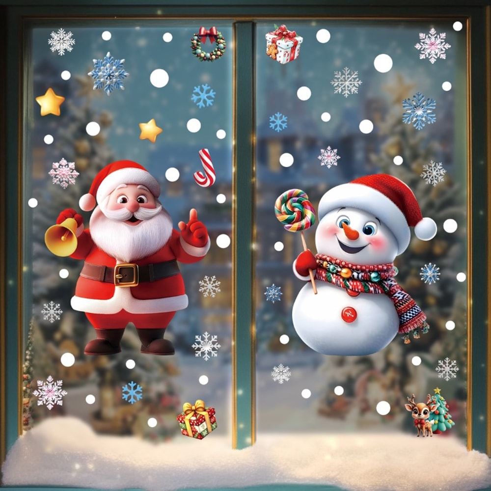 Reusable Christmas PVC Static Glass Stickers No Glue Snowman Santa Tree Xmas Window Decor For Home 6