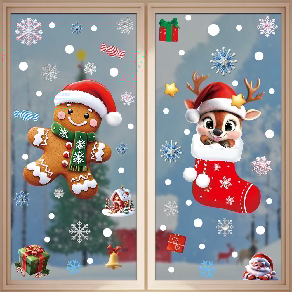 Reusable Christmas PVC Static Glass Stickers No Glue Snowman Santa Tree Xmas Window Decor For Home 8