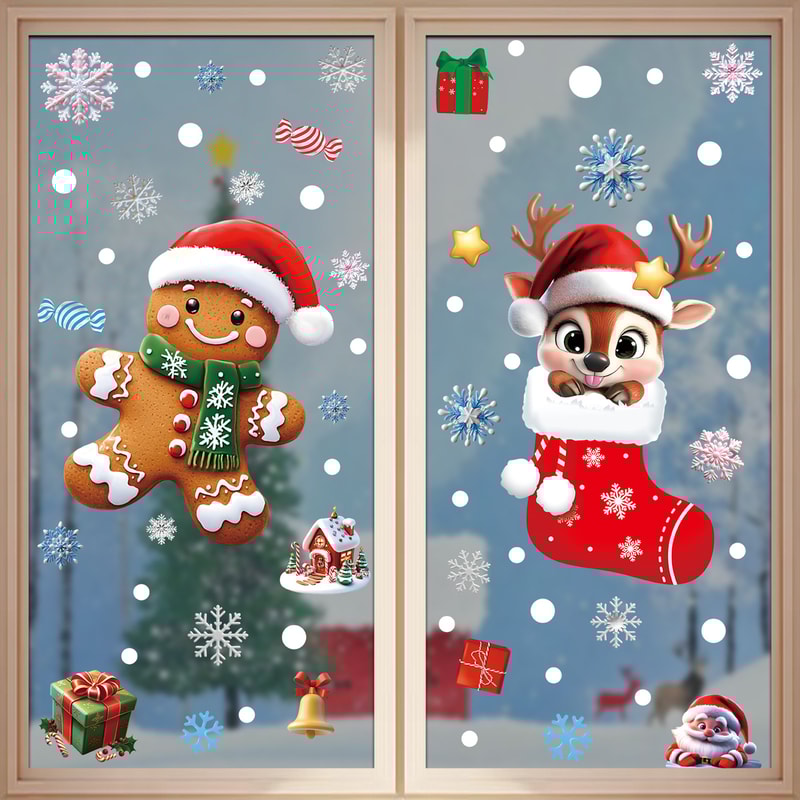 Reusable Christmas PVC Static Glass Stickers No Glue Snowman Santa Tree Xmas Window Decor For Home 8