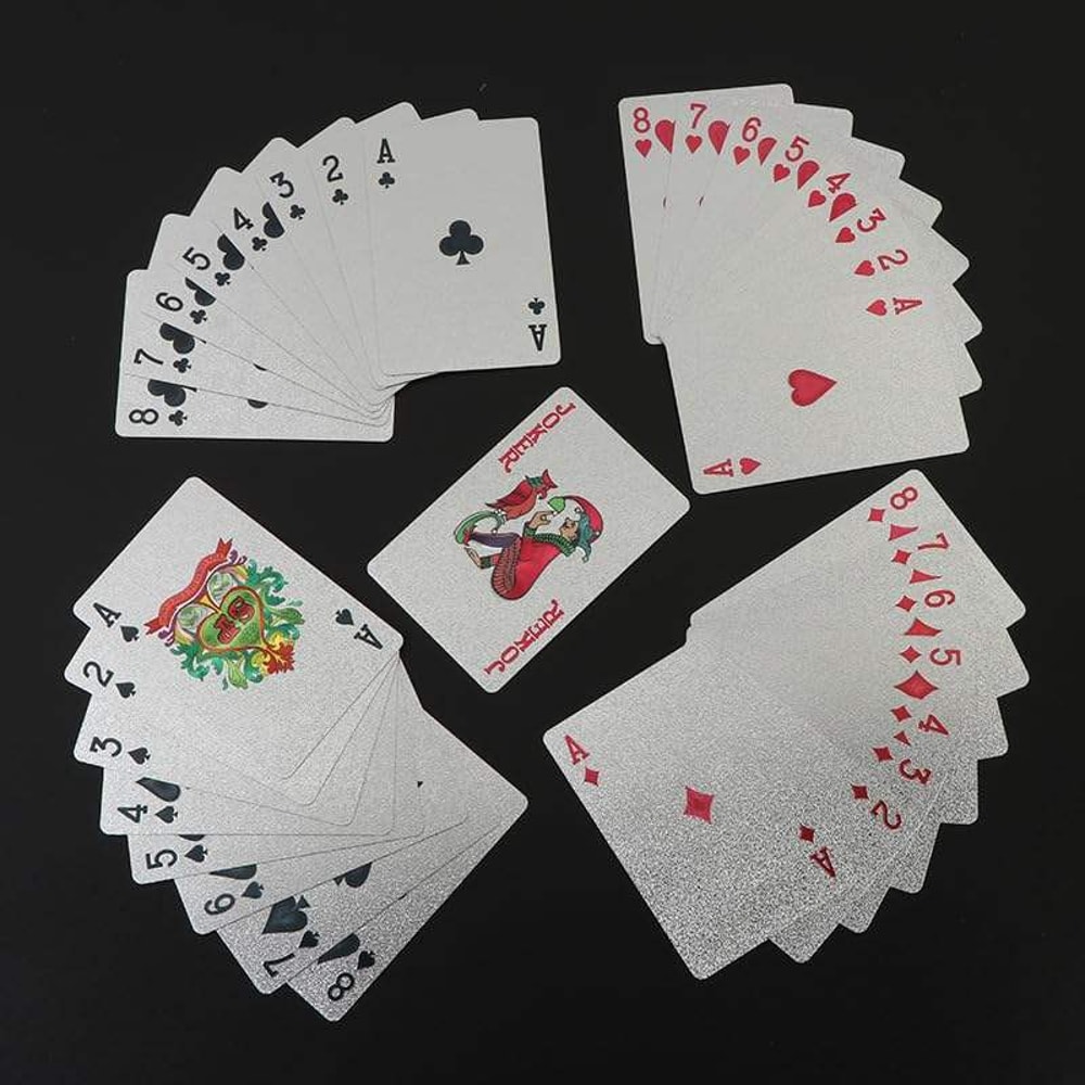 Waterproof Silver Foil Poker Playing Cards Gift Collection for Holiday Party Chess and Card Games