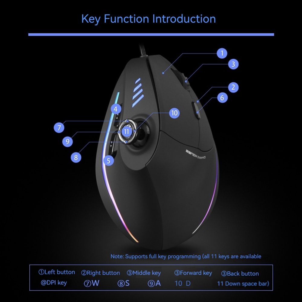 RGB Vertical Gaming Mouse DPI USB Wired Optical Programmable Buttons Gamer Mice For Laptop PC 2