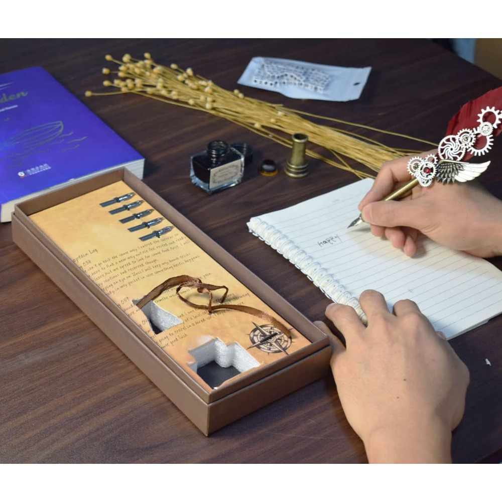 Mechanical Wings Map With Base Antique Feather Dip Pen Creative Birthday Gift Set For Business Holi 2