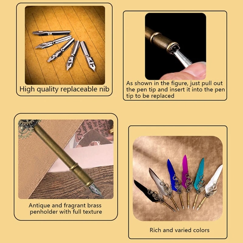 Mechanical Wings Map With Base Antique Feather Dip Pen Creative Birthday Gift Set For Business Holi 4
