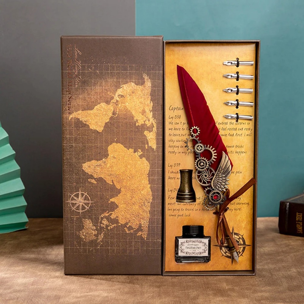 Mechanical Wings Map With Base Antique Feather Dip Pen Creative Birthday Gift Set For Business Holi 6