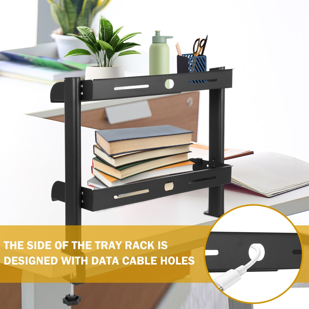 Adjustable Clamp-on Desk Shelf, No Drill, Metal Organizer Rack, High Load-Bearing, Space Saving, Desktop Clamp