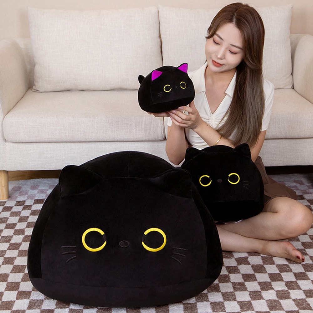 Small Cuddly Black Cat Plush Doll Stuffed Round Ball Cat Plushie Keychain Pendant Toy For Girls 2
