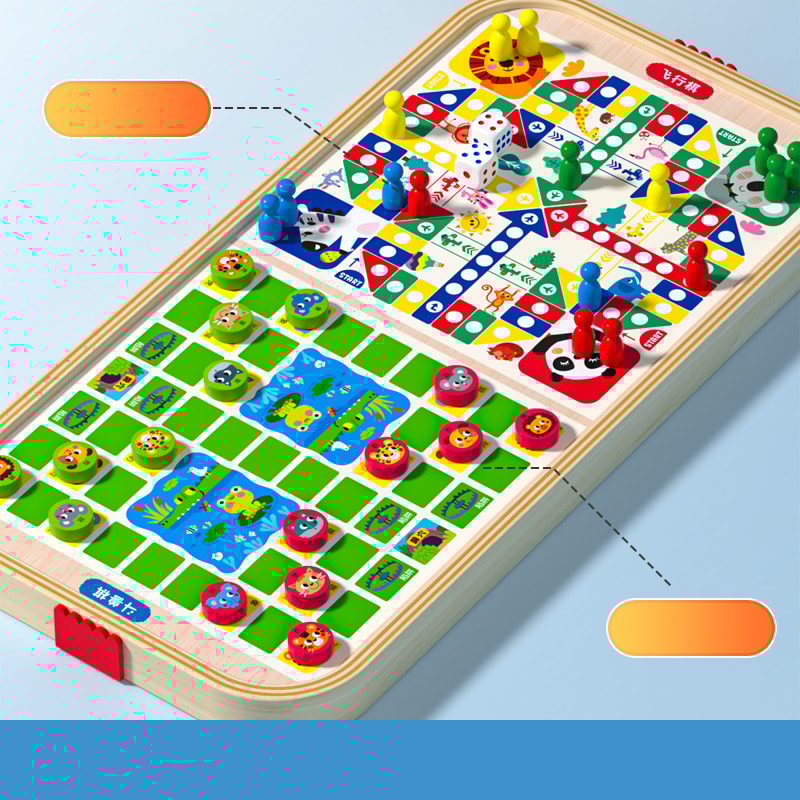 Multi in One Wooden Game Chess Bounce Bowling Ice Hockey Flying Chess for Family Party Fun Kids Adults