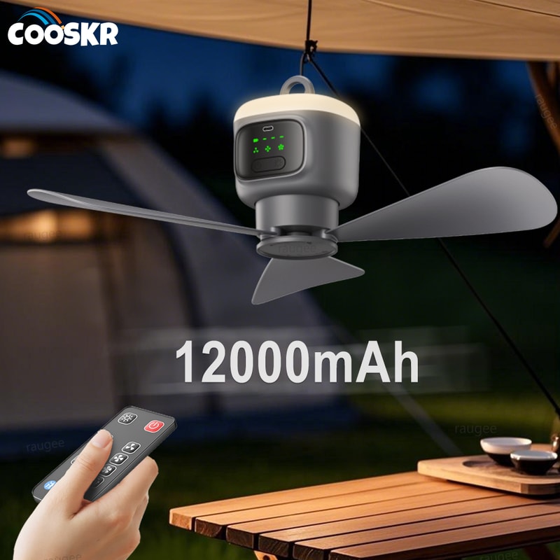 Portable Ceiling Fan With Battery Outdoor Camping Tent Fan Air Circulator Cooler Rechargeable Elect 1