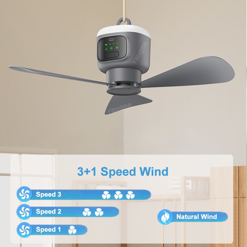 Portable Ceiling Fan With Battery Outdoor Camping Tent Fan Air Circulator Cooler Rechargeable Elect 5