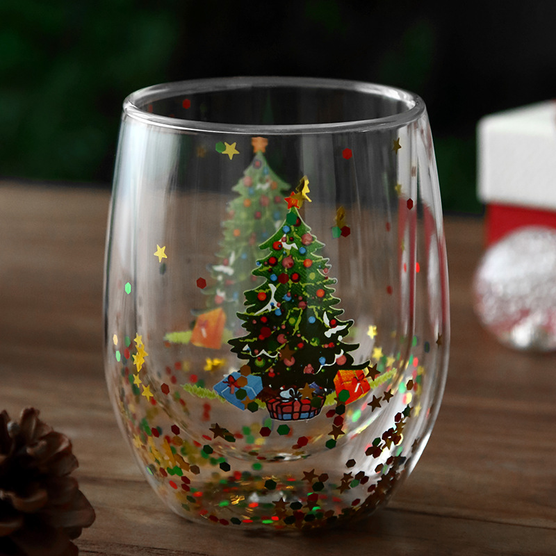 Beautiful Double-Wall Christmas-Themed Glass Mug Heat-Resistant Cup for Coffee Water Ideal Bar Drinkware Christmas Gift