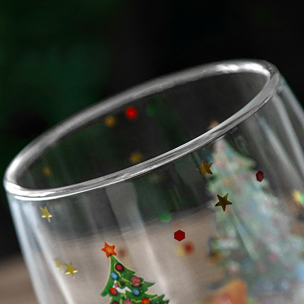 Beautiful Double-Wall Christmas-Themed Glass Mug Heat-Resistant Cup for Coffee Water Ideal Bar Drinkware Christmas Gift